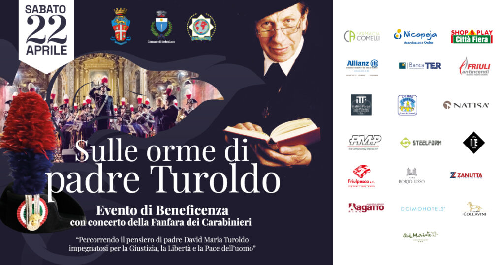 evento di beneficenza padre Turoldo con concerto fanfara 30° Reggimento carabinieri 22 aprile 2023 O.N.A.O.M.A.C. C.A.M.P.P.